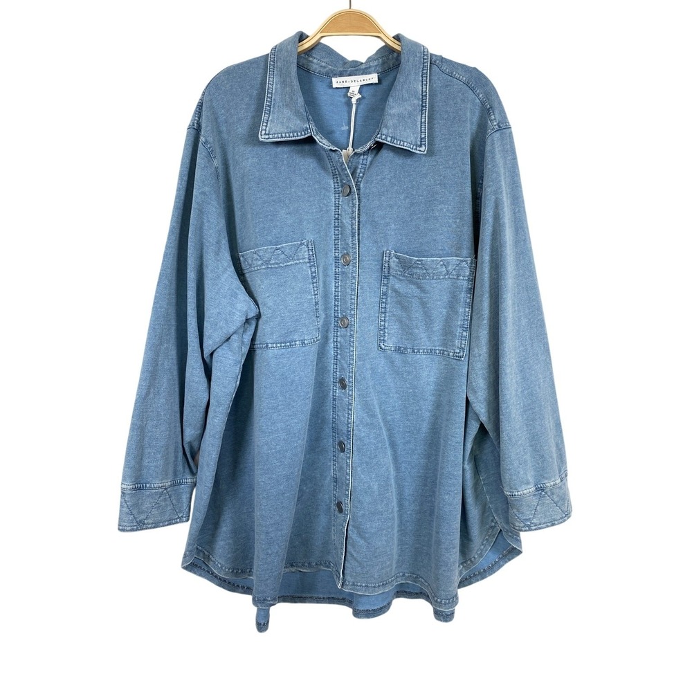 Jane & Delancey Chambray Knit Shirt Shacket Women 3X Coastal Quilted Cuffs NWT - Picture 11 of 11
